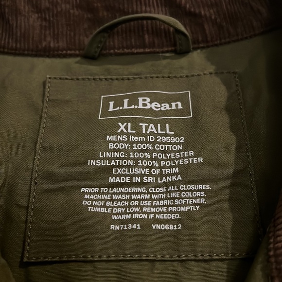 L.L. Bean Quilted Olive Green Lined Original Field Coat Jacket Men's Size XL-T. - Picture 2 of 5